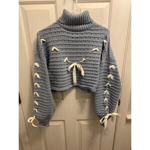 Brand New Lele Women's Size Small Dropped Shoulder Dusty Blue Knit Sweater